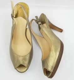 condition is pre-owned. shipped with USPS priority mail. Gold Heels With Removable Insole And Pointed Toe, Gold Leather Closed Toe Heels, Gold Leather Almond Toe Heels, Gold Open Toe Heels Medium Width, Gold Leather Heels With Round Toe, Gold Closed Toe Leather Heels, Gold Round Toe Leather Heels, Gold Closed Toe Heels With Padded Heel, Classic Gold Heels With Padded Heel