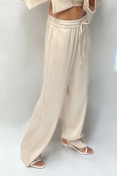 WRINKLED EFFECT WIDE LEG PANTS - Sand | ZARA United States Chic Solid Color Wide Leg Drawstring Pants, Chic Solid Color Wide Leg Pants With Drawstring, Chic Drawstring Wide Leg Pants, Chic Wide Leg Pants With Drawstring, Chic Spring Wide Leg Pants With Drawstring, Chic Wide Leg Pants With Drawstring In Relaxed Fit, Chic Wide Leg Pants With Drawstring And Relaxed Fit, Trendy High-waisted Wide Leg Pants With Drawstring, Spring High-waisted Wide Leg Pants With Drawstring