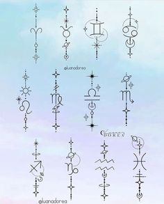 an image of different symbols in the sky