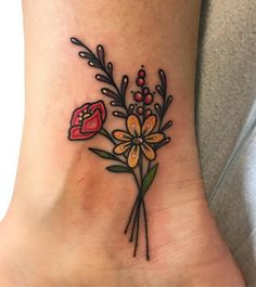 a flower tattoo on the ankle is shown in an instagramture photo, and it appears to be done by someone else