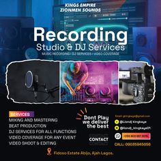 Banner Design Studio Recording and Dj services Music Banner Design, Dj Banner, Dj Flyer Design, Vocal Recording Studio, Music Banner, Dj Poster, Advert Design, Dj Flyer, Studio Marketing