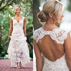 the back of a woman's wedding dress, and another photo of a woman in white