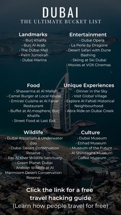 the ultimate guide to travel in dubai, united states and asia infographical poster