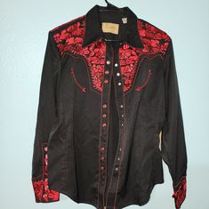 Scully Western Shirt! Mens Large, Brand New Never Worn! Embroidered Button-up Western Tops, Western Style Embroidered Button-up Top, Black Embroidered Long Sleeve Shirt, Embroidered Fitted Shirt For Fall, Fitted Embroidered Shirt For Fall, Black Embroidered Western Top, Western Style Black Long Sleeve Tops, Western Long Sleeve Embroidered Shirt, Black Embroidered Button-up Shirt