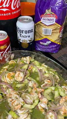 the food is being prepared and ready to be eaten on the table in the kitchen