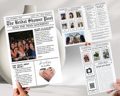 the bridal shower night flyer is being held up by two hands with photos on it