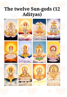 the twelve sun - gods 12 adjyas with images of them in different colors