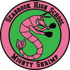 the logo for seabook high school mighty shrimp, which is pink and green