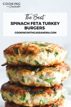 the best spinach feta turkey burgers recipe on a white plate with text overlay