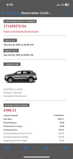 an iphone screen showing the car registration form for a vehicle rental company, which is currently in