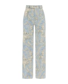 Wide Leg Silk Pants With Belt Loops, Silk Wide Leg Pants With Belt Loops, Luxury Wide Leg Pants For Spring, Luxury Trousers For Spring, Luxury High-waisted Spring Pants, Luxury High-waisted Pants For Spring, Luxury High Waist Pants For Spring, Luxury High Waist Bottoms For Spring, Printed Flare Pants