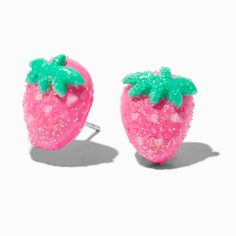 Claire's Glitter Strawberry Stud Earrings Claires Earrings, Piercing Kit, Beads Candy, Candy Jewelry, Kawaii Jewelry, Dope Jewelry, Fashionable Jewelry, Fimo Clay, Jewelry And Accessories