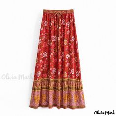 Olivia Mark - Vintage-inspired Elastic Waist Belted Midi Skirt - Flowy Maxi Skirt Perfect for Beach Getaways Long Skirt Fashion Casual, Verbena Flower, Belted Midi Skirt, Skirts Flowy, Simple Tank Tops, Printed Long Skirt, Long Skirt Fashion, Jersey Wrap Dress, Flowy Maxi Skirts