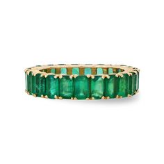 Our brand new emerald eternity bands in 14K or 18K yellow, rose, and white gold are set with a double prong for protection of the emeralds as they are a strong stone but need a bit more protection than diamonds. The eternity of emeralds spans the entire band.Wear these alone or stacked with multi-colors and/or other rings from our collection. We have varying sizes in stock, you can order to your specific size of emeralds or other colors of gemstones too--most of our special order eternity bands can be completed with in a few days to five weeks. 14K Gold or 18K gold Emeralds 6.5-7 cts emeralds 20 emeralds(depending upon ring size) 5 x 3 mm emeralds 3.5 grams gold Available in rose, yellow, or white gold Made in Los Angeles Complimentary gift wrapping Emerald Eternity Ring, Emerald Band Ring, Emerald Eternity Band, Emerald Band, Bezel Set Earrings, Signature Bracelet, Diamond Stacks, Bridal Diamond Jewellery, Linking Rings