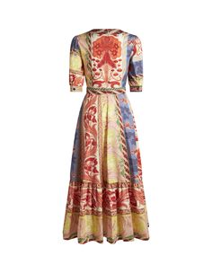 Composition: Cotton Designer Silk A-line Dress, Designer Maxi Length Summer Dresses, Designer Maxi Dress For Spring, Designer Silk Dress With Floral Print, Designer Multicolor Spring Dress, Designer Multicolor Silk Dress, Elegant Multicolor Silk Dress For Spring, Designer Silk Floral Print Dress, Etro Dresses