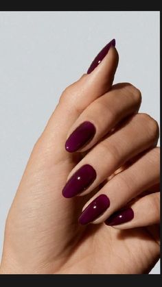 Grape Nail Color, Grape Colored Nails, Grape Color Nails, Grape Purple Nails, Nails Purple Almond, Dark Purple Almond Nails, Dark Almond Nails, Autumn Nails Almond, Grape Nails