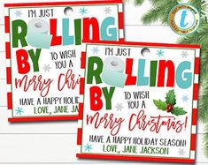 two christmas cards with the words rolling by on them