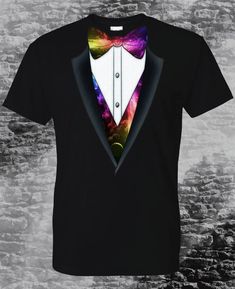 Mystic Companies original design. Holiday Party T-shirt With Short Sleeves, Spring Bow Tie Top For Party, Spring Party Top With Bow Tie, Summer Party Top With Bow Tie, Fitted Black T-shirt For Party, Black Cotton T-shirt For Party, Multicolor Formal Tops For Summer, Formal Multicolor Summer Tops, Black Summer Party T-shirt