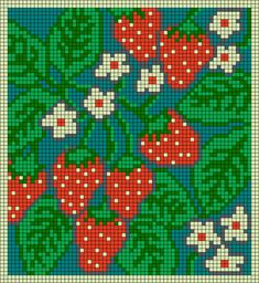 a cross stitch pattern with strawberries and flowers