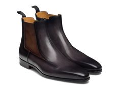 Introducing the Navaro, a fashion Chelsea boot that exudes sophistication. Crafted from premium leather, this boot features a distinctive textured gore design that elevates its high-fashion appeal. Perfect for both casual and formal occasions, the Navaro seamlessly blends comfort and style, making it a versatile addition to any wardrobe. Luxury Calf Leather Boots With Goodyear Welt, Office Cap Toe Boots With Leather Sole, Designer Chelsea Boots With Leather Sole For Work, Leather Cap Toe Office Boots, Brown Luxury Chelsea Boots For Business, Luxury Brown Chelsea Boots For Business, Elegant Chelsea Boots With Suede Lining For Work, Luxury Chelsea Boots For Formal Fall Occasions, Leather Cap Toe Boots For Office