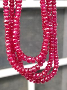 Natural Ruby 3 mm - 4 mm Roundel Faceted Beads Rondelles 4 Strands Handmade Necklace Valentines Day Gift Ruby Gemstone beaded Necklace Could be Perfect Gift for your close one on this Christmas Ruby Gemstone Beaded Necklace (4 Strands) Excellent faceted Gems Natural :Natural Gemstones Origin : Longido ( Arusha Region in Tanzania ) GENUINE : 100% Stone Weight : APPROX 215 - 225 carat Size : 3 - 4 mm beads Strand Length : approx 15.00 inches smallest approx 16.50 inches Longest Country/Region of M Red Faceted Rondelle Beaded Necklaces, Faceted Rondelle Beads For Gifts, Festive Gemstone Beads Necklace, Festive Beaded Necklaces With Gemstone Beads, Rondelle Single Strand Beads For Jewelry Making, Festive Gemstone Round Beads, Rondelle Polished Beads Necklace For Jewelry Making, Rondelle Polished Beads For Jewelry Making, Faceted Gems