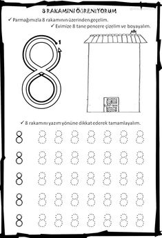 the number 8 worksheet for children to learn numbers and counting them in english