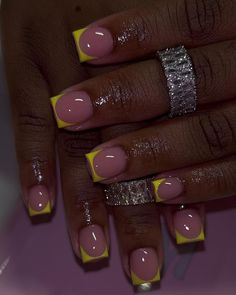 Acrylic Nails Yellow, Hard Nails, Colored Acrylic Nails, Girly Acrylic Nails, Her Nails, French Acrylic Nails, Short Square Acrylic Nails