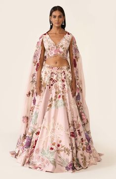 Threadwork Embroidery, Floral Lehenga, Organza Lehenga, Classic Blouse, Indian Party Wear, Pink Lehenga, Classic Blouses, Embroidered Lehenga, Lehenga Blouse