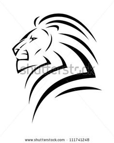 the lion head is drawn in black and white