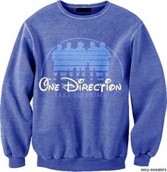 a blue sweatshirt with the words one direction on it