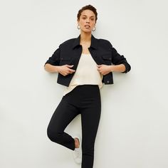 The Foster Pant—Everstretch - Black | M.M.LaFleur Stretch Pants With Straight Hem For Fall, Business Casual Fall Pants With Minimal Stretch, Fall Business Casual Pants With Minimal Stretch, Fitted Straight Leg Leggings With Pockets, Chic Straight Hem Pants With 4-way Stretch, Fall Elastane Tapered Leg Pants, 4-way Stretch Trousers For Fall, Chic Pants With 4-way Stretch And Straight Hem, Fall High-waisted Pants With Minimal Stretch