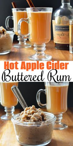 hot apple cider buttered rum in two glasses