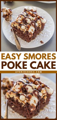 easy s'mores poke cake with chocolate and marshmallows on top