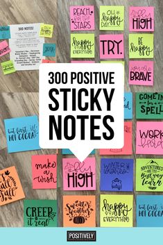 sticky notes with the words, 30 positive sticky notes written on them in different colors