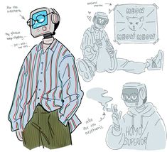 an image of a man with headphones on and another drawing of him in different poses