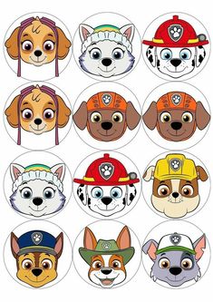 the paw patrol cupcake toppers are designed to look like puppies and firemen