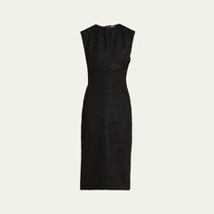 Kiton dress with sequin embellishment Jewel gathered neckline Sleeveless Midi length Sheath silhouette Back walking vent Zip closure Virgin wool Made in Italy Gathered Neckline, Sequin Embellishment, Bergdorf Goodman, Midi Length, Sequin, Tops Designs, In Italy, Midi Dress, Walking