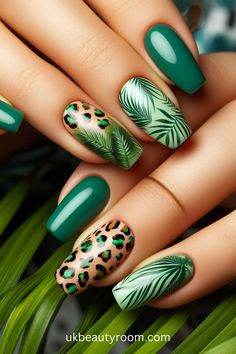 21 Tropical Nail Ideas to Brighten Your Look Jungle Theme Nails, Neon Glow Nails, Cute Nails Acrylic, Palm Tree Nail Art, Palm Nails, Flamingo Nails, Print Nail Art