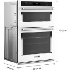 an oven and microwave are shown with measurements