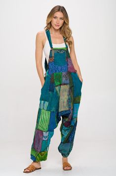 100% Cotton Fits S, M, L, XL Handmade in Thailand Free Shipping on all orders at www.ghalehandicrafts.com Bohemian Patchwork Overalls For Spring, Cotton Overalls For Festivals, Cotton Overall Jumpsuits And Rompers For Festival, Cotton Overall Jumpsuit For Festival, Cotton Festival Overalls And Rompers, Green Bohemian Cotton Jumpsuits And Rompers, Bohemian Green Jumpsuits And Rompers For Festival, Multicolor Patchwork Overalls, Bohemian Cotton Jumpsuits And Rompers With Patchwork