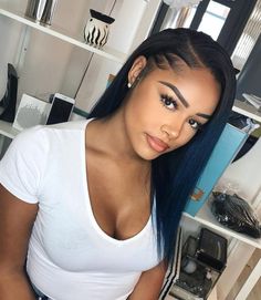 Straight hair style and edge design! Straight Hair With Edges, Hair With Edges, Leave Out Weave, Straight Hair Bundles, 100 Human Hair Extensions, Brazilian Straight Hair, Virgin Hair Wigs, Pelo Afro