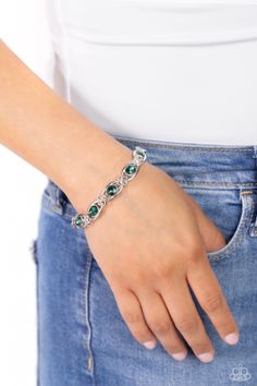 Infinite Impression - Green Rhinestone Bracelet - Chic Jewelry Boutique Fall Trends 2023, Infinity Signs, Gray Necklace, Brown Bracelet, Green Oval, Trends 2023, Paparazzi Accessories, White Necklace, Copper Bracelet