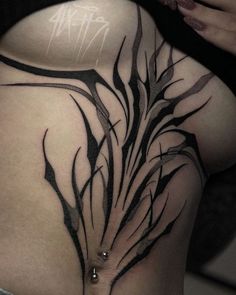 Goth Back Tattoo Women, Black Back Tattoo Women, Large Lower Back Tattoos For Women, Dark Ornamental Tattoo, 666 Tattoo, Thigh Tattoos For Women, Brother And Sister Tattoo Ideas, Underboob Tattoo Designs, Backpiece Tattoo