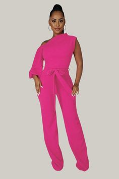 Introducing the exquisite Bonnie Asymmetrical Neckline Jumpsuit, boasting elegant lantern sleeves and a belted waist that exudes sophistication. The wide-legged design and medium stretch fabric provide unparalleled comfort and an elegant silhouette. Indulge in the opulence of this garment with its asymmetrical neckline and long sleeves, suitable for any occasion. 95% Polyester, 5% Elastane Please allow 3-5 business days to process and ship. in cm : Size US Length Sleeve Length Bust Waist Size Hi Bandage Jumpsuits, Plus Size Jumpsuit, Shop Maxi Dresses, Lantern Sleeves, Bandage Dress, New Arrival Dress, S Pic, Easy Wear, Dress Backs