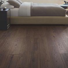 a bedroom with wood floors and white walls