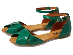 Miz Mooz Kendria - Women's Shoes : Emerald : Step in the comfort and classy design of the chic Miz Mooz Kendria flats. Leather upper. Leather lining and insole. Buckle closure on the ankle strap. Peep toe construction. Man-made outsole. Made in Portugal. Measurements: Weight: 5 oz Product measurements were taken using size EU 40 (US Women's 9-9.5), width B - Medium. Please note that measurements may vary by size. Green Leather Sole Flats For Summer, Green Leather-sole Flats For Summer, Chic Spring Flats With Buckle Closure, Spring Flats With Rubber Sole And Single Toe Strap, Spring Flats With Leather Sole And Single Toe Strap, Summer Ankle Strap Flats With Cushioned Footbed, Summer Flats With Cushioned Footbed And Ankle Strap, Green Casual Sandals With Low Heel, Spring Ankle Strap Flats With Buckle Closure