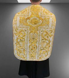 This is a beautiful vestment, expertly and Bullion gold metal material made. The orphreys are made of Bullion thread fabric and the designs are decorated of high quality hand embroidered with Bullion metallic gold. * This is we mostly Custom made Vestment. If you want to make your own design so please contact us we will make it for you as your demand design. Hand Embroidery Work, Gold Threads, Green Silk, Embroidery Work, Metallic Thread, Metal Material, Velvet Fabric, Metallic Gold, Silk Fabric