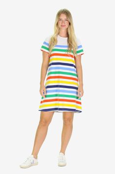 The Nadine Dress is a staple t-shirt dress! This versatile piece is perfect for transitioning between seasons and to last all summer long! FAVORITE FEATURES: T-Shirt dress 100% classic Peruvian cotton Relaxed A-line fit Summer Daywear Crew Neck Dresses, Summer Crew Neck Dress, Knee-length Cotton T-shirt Dress For Summer, White T-shirt Dress For Summer, Striped Crew Neck Dresses For Spring, Knee-length Relaxed Fit T-shirt Dress For Summer, Relaxed Fit Knee-length T-shirt Dress For Summer, Spring Cotton T-shirt Dress, Knee-length, Cotton Knee-length T-shirt Dress For Spring