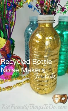 there is a bottle that has been made to look like it's filled with gold glitter