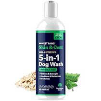 a bottle of 5 - in - 1 dog wash with oats and mints